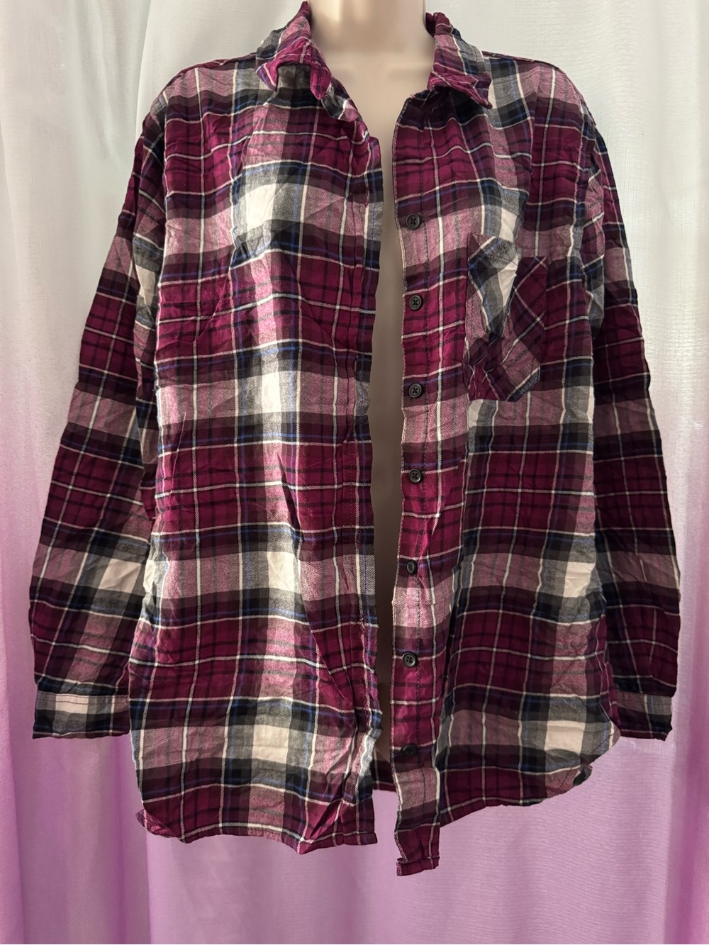 beachlunchlounge Burgundy, Navy & White Plaid Shirt